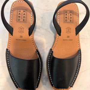 Black leather espadrilles by HANDMADE Barcelona. Size 8 US (39 EU)